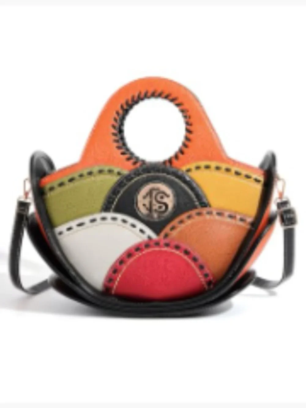 Faux Leather Multicolor Patchwork Handbag Set with Matching Wallet Shoulder